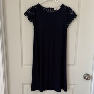 LOFT Navy Lace Sleeve Mini Dress